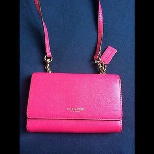 Coach Crossbody Pink Saffiano Leather Clutch